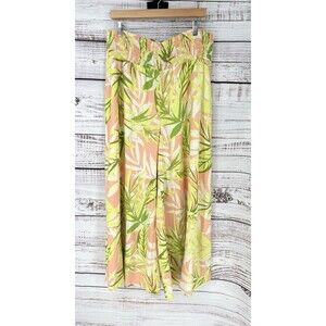 CeCe Super Wide Leg Palazzo Linen‎ Blend Pants Sz XL Floral Tropical